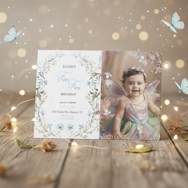 Fairy First Birthday Invitation | Floral Photo  (Creator Uploaded)