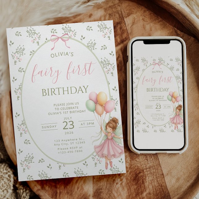 Fairy First Birthday Invitation Girl Enchanted (Creator Uploaded)