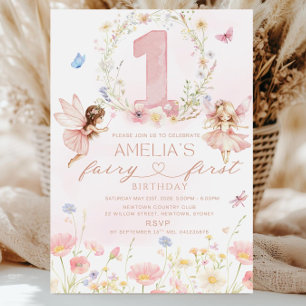 Fairy First Birthday Invitation Girl, Fairy 1st Bi