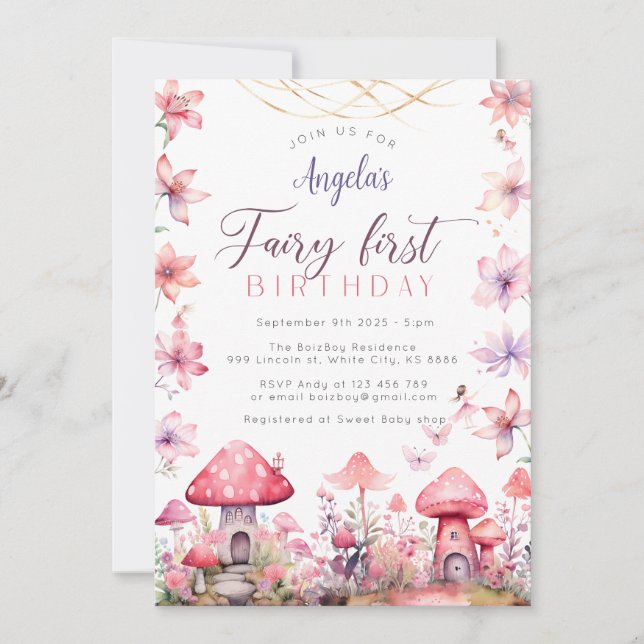Fairy First Birthday Magical Party Invitation (Front)