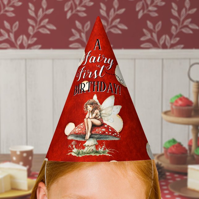 Fairy First Birthday Mushroom Red Polka dot Party Hat (Fairy First Birthday Mushroom Red Polka dot Party Hat)