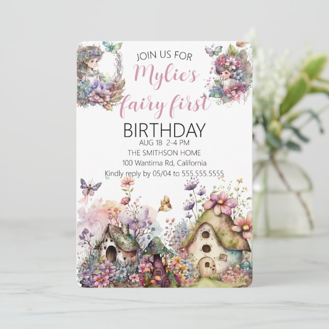 Fairy First Birthday Party Invitation (Standing Front)