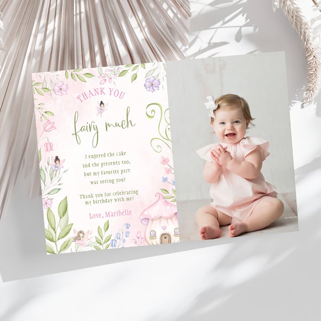 Fairy First Birthday Photo Thank You Card (Creator Uploaded)