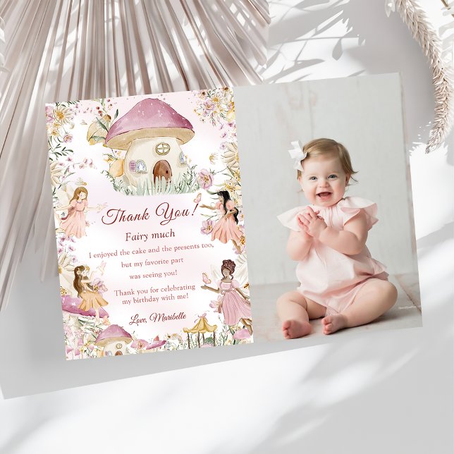 Fairy First Birthday Photo Thank You Card (Creator Uploaded)
