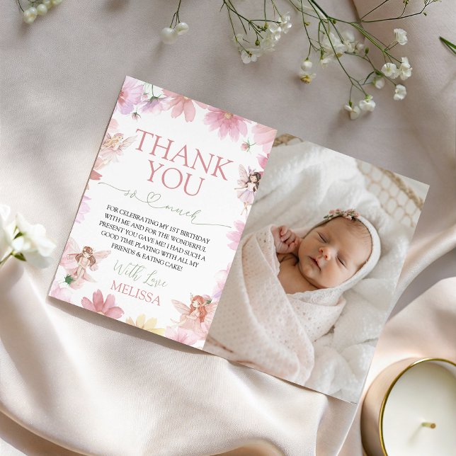 Fairy First Birthday Photo Thank You Invitation (Creator Uploaded)