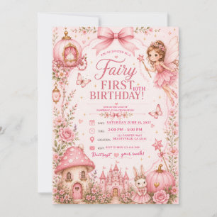 fairy first birthday pink invitation