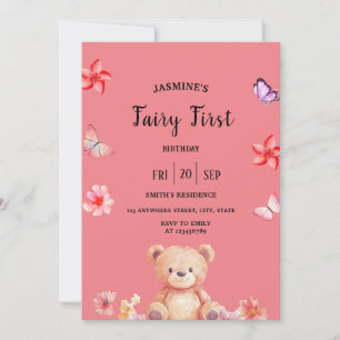 Fairy First  Birthday pink party Invitation