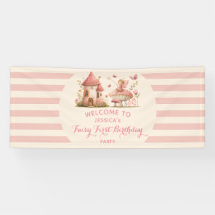 Fairy First Birthday Pink Striped WELCOME Banner