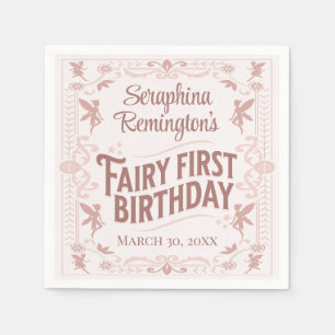 Fairy First Birthday Pink Sweet Girls Bday Party Napkin