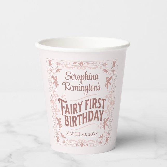 Fairy First Birthday Pink Sweet Girls Bday Party Paper Cups (Front)