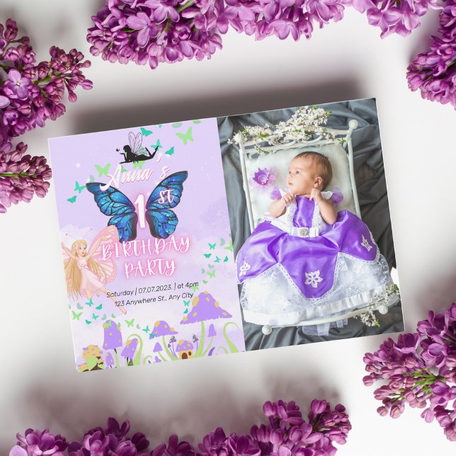 Fairy First Birthday Princess Butterfly Photo Invitation (Creator Uploaded)