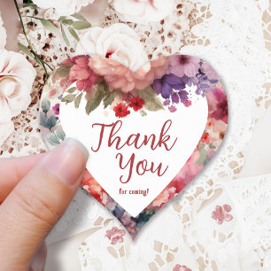 Fairy First Birthday Watercolor Floral Thank You Heart Sticker