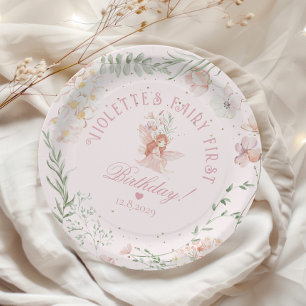 Fairy First Birthday Whimsical Enchanted Garden Paper Plate