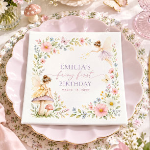 Fairy First Birthday Whimsical Floral Garden Party Napkin