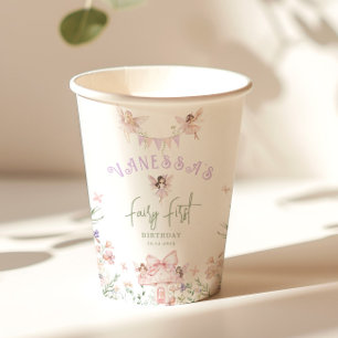 Fairy First Birthday Whimsical garden Lilac Paper Cups