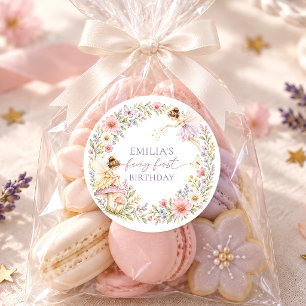 Fairy First Birthday Whimsical Garden Party Floral Classic Round Sticker