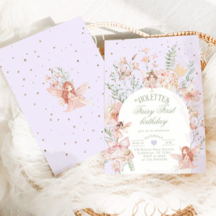 Fairy First Birthday Whimsical Garden Purple Invitation