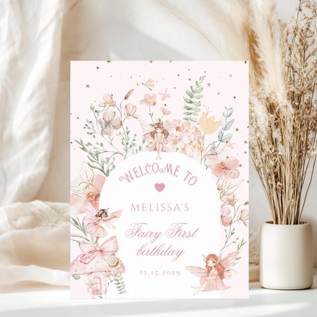 Fairy First Birthday Whimsical pink Welcome Poster (Creator Uploaded)