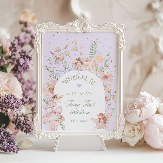 Fairy First Birthday Whimsical Purple Welcome Poster (Creator Uploaded)