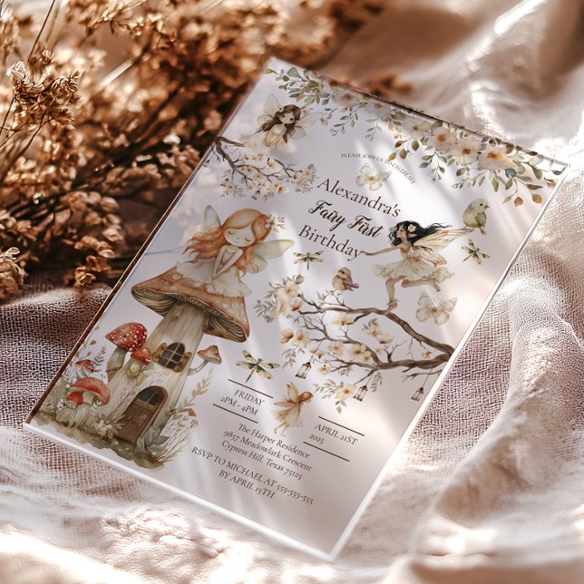 Fairy First Birthday Woodland Floral Acrylic Invitations (Creator Uploaded)