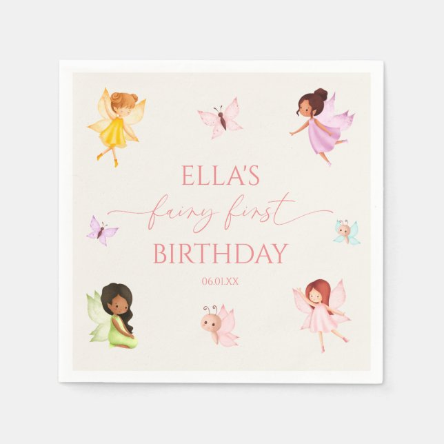 Fairy First Enchanted Fairies 1st Birthday Party Napkin (Front)