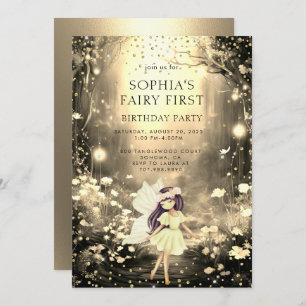 Fairy First Enchanted Forest Girl 1st Birthday Invitation