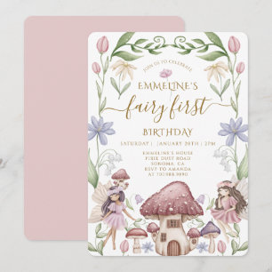 Fairy First Enchanted Forest Girl 1st Birthday Invitation