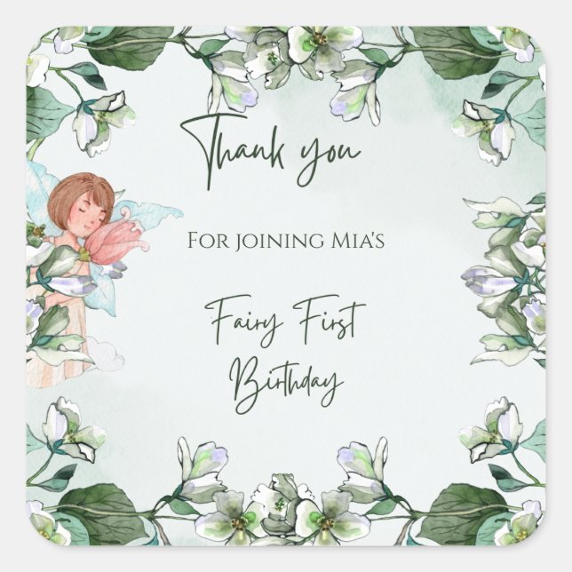 Fairy First Enchanted Woodland 1st Thank you  Square Sticker (Front)