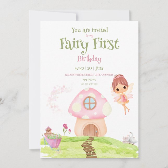 Fairy First Fairyland & Garden Birthday Invitation (Front)