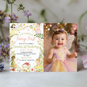 Fairy First Floral Garden Birthday Party Photo Invitation