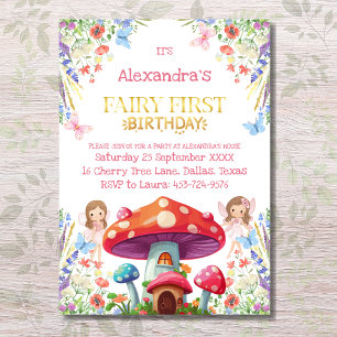 Fairy First Floral Girl 1st Birthday Party Invitation