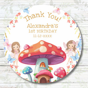 Fairy First Floral Girl 1st Birthday Thank You Classic Round Sticker