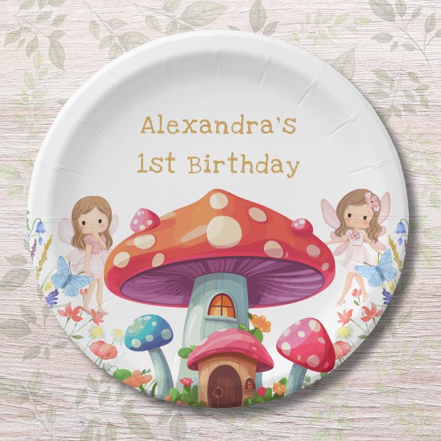 Fairy First Floral Girl's 1st Birthday Party Paper Plate (Creator Uploaded)