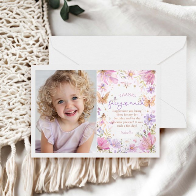 Fairy First Girl 1st Birthday Party  Thank You Card (Creator Uploaded)