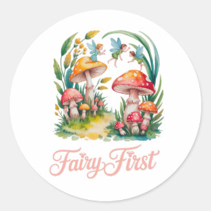 Fairy First Girl Birthday Party Classic Round Sticker