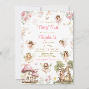 Fairy First Girl Floral 1st Birthday Invitation