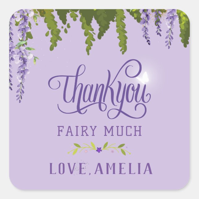 Fairy First Girl's 1st Birthday Enchanted forest Square Sticker (Front)