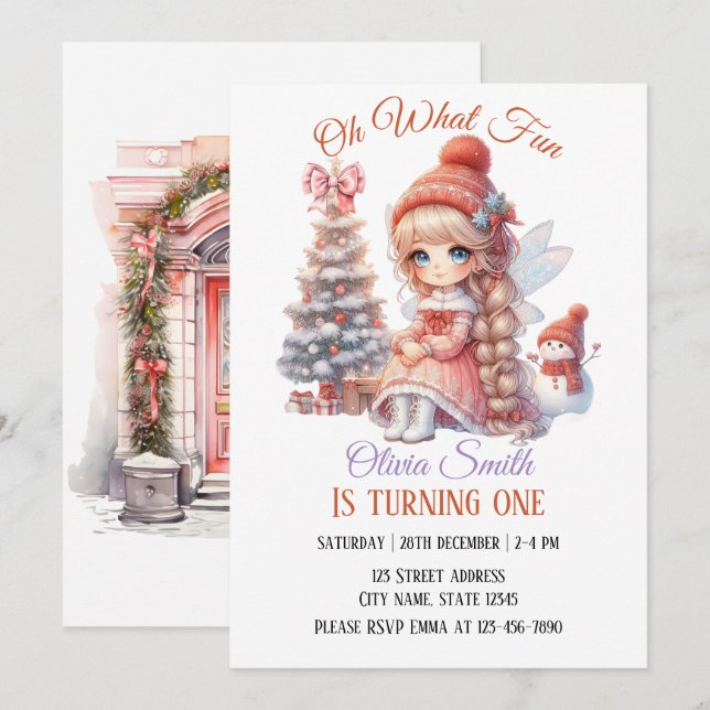 Fairy First Girl's 1st Birthday Invitation (Front/Back)