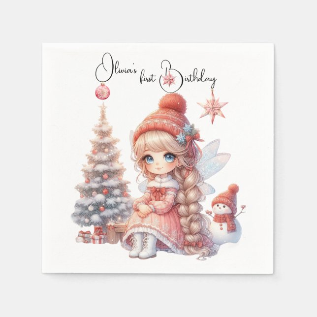 Fairy First Girl's 1st Birthday Napkin (Front)