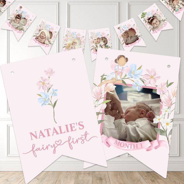 Fairy First Girl's 1st Birthday Party Custom Photo Bunting (Creator Uploaded)
