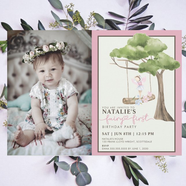 Fairy First Girl's 1st Birthday Party Custom Photo Invitation (Creator Uploaded)