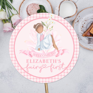 Fairy First Girl's 1st Birthday Party Personalised Classic Round Sticker