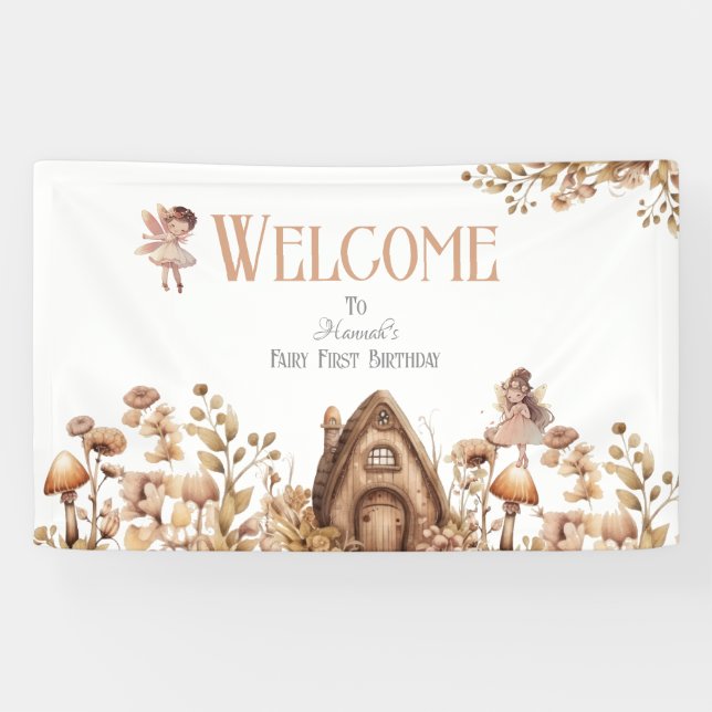 Fairy First Magic Boho Birthday Welcome  Banner (Horizontal)