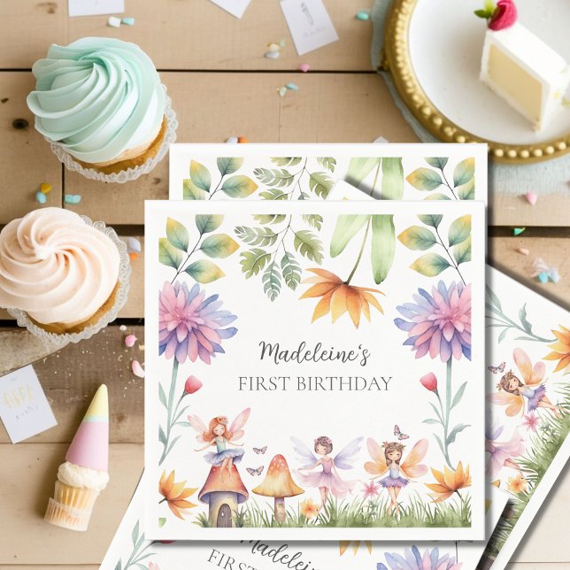 Fairy First Magical Garden 1st Birthday Napkin (Creator Uploaded)