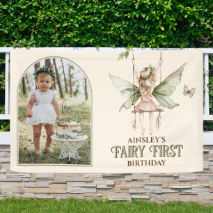 Fairy First Personalised Photo Pink 1st Birthday Banner