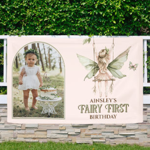 Fairy First Personalised Photo Pink 1st Birthday Banner