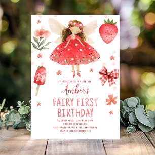 Fairy First Strawberry Fairy Birthday  Invitation