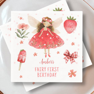 Fairy First Strawberry Fairy Birthday  Napkin