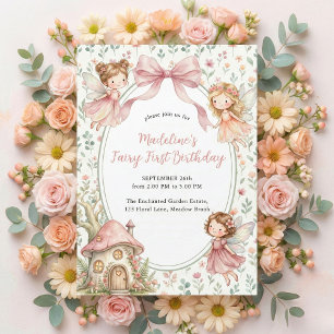 Fairy First Theme Girl's 1st Birthday Party Custom Invitation