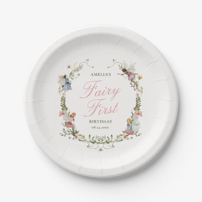 Fairy First Vintage Floral Birthday Paper Plate (Front)